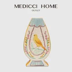 Medicci Home Cheerful Yellow Bird Spring Illustrated Vase Creative Co-Op Ceramic Vase Handicraft Vases For Villa Hotel Cottage