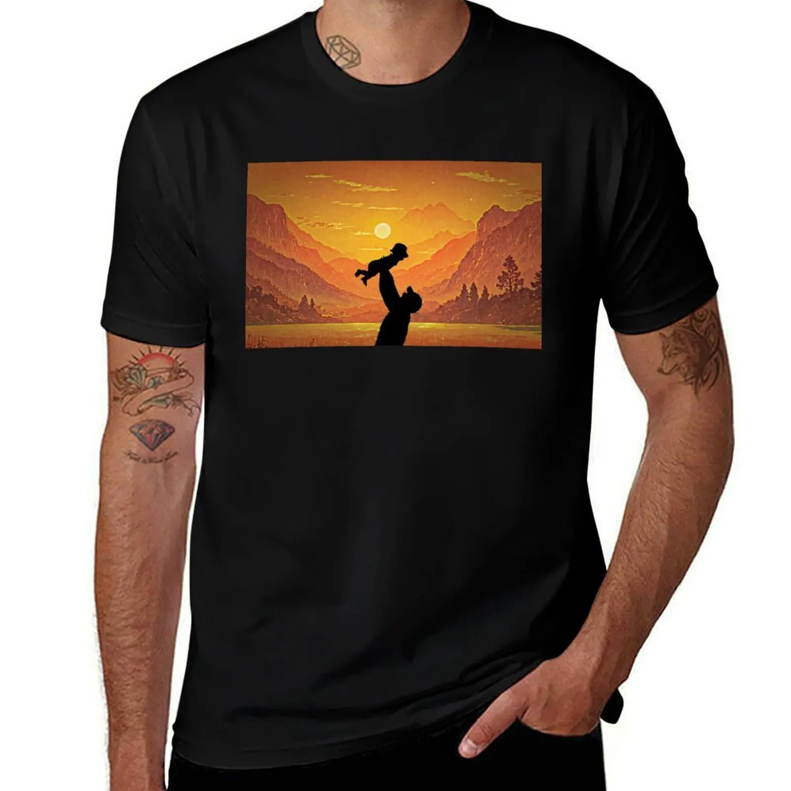 

Father and baby T-Shirt funny shirt cotton customizeds anime blue archive big and tall t shirts for men