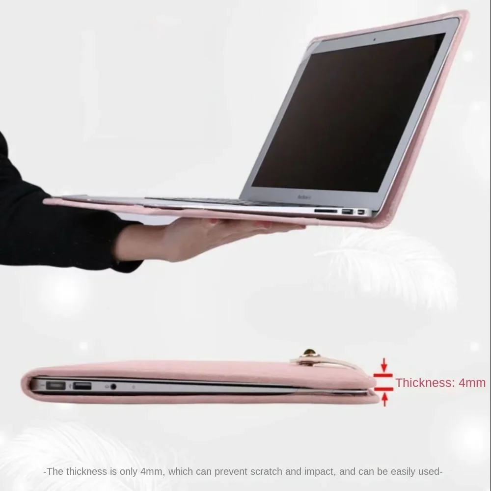 Capa protetora para laptop pu à prova de choque rosa com alça capa protetora para laptop para macbook, lenovo, xiaomi, huawei