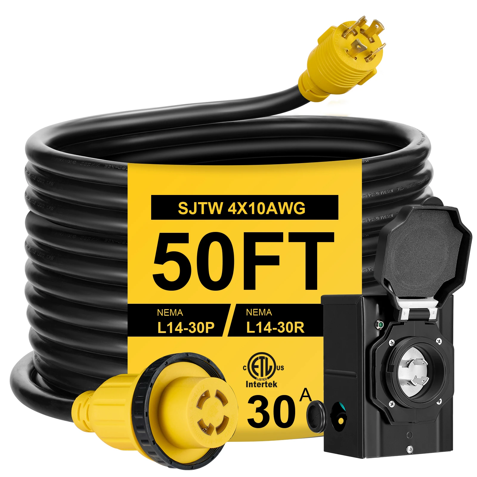 

15FT 50 Amp Generator Cord with Pre-Drilled Power Inlet Box, Heavy Duty Generator Power Cord Home/RV Power Supply