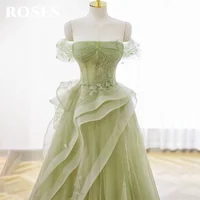 ROSES Sage Green Prom Dress Appliques Tulle Celebrity Dresses Tiered Pleat Women's Evening Dress Sweetheart Formal Gown 프롬 드 2