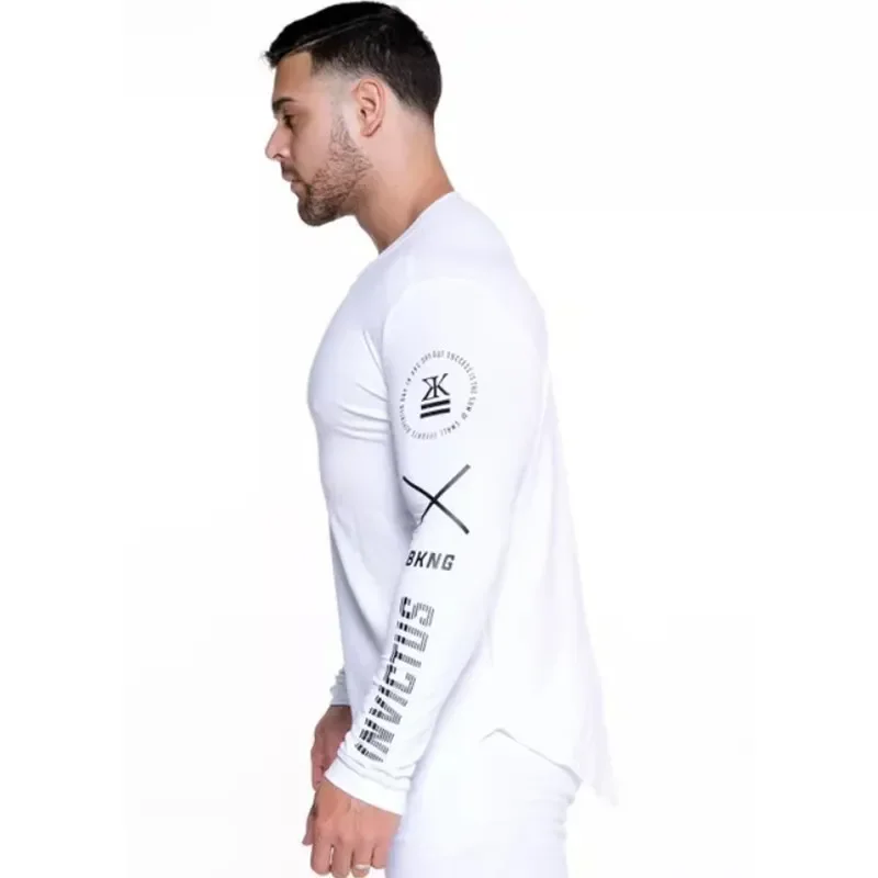 Men's Bodybuilding Long Sleeved Men's Casual Fashion Slim Fit Gym Fitness Exercise T-Shirt Top Running Quick Drying Clothing