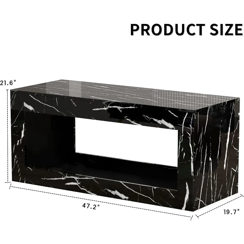 47.2inch LED Coffee Table with Large Open Storage, Modern High Gloss Coffee Table with 16 Colors LED Lights