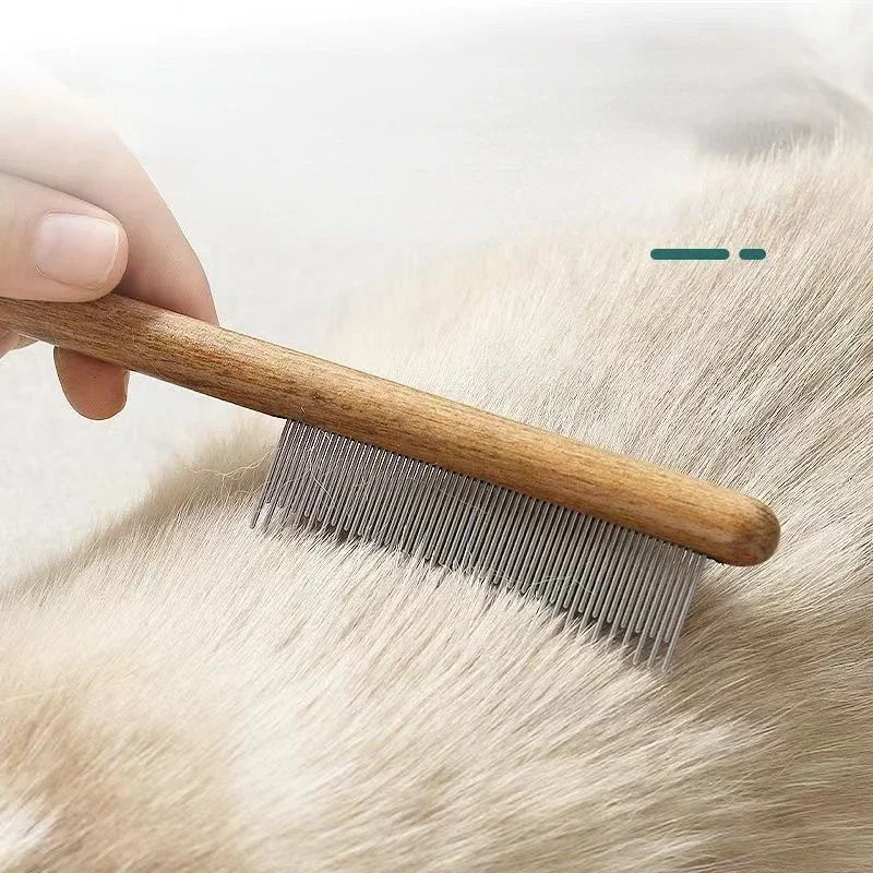 Cat Comb Stainless Steel Pet Hair Remover Wooden Handle Solid Cat Hair Comb Pet Grooming Dog Brush Cleaning Tool Pets Supplies