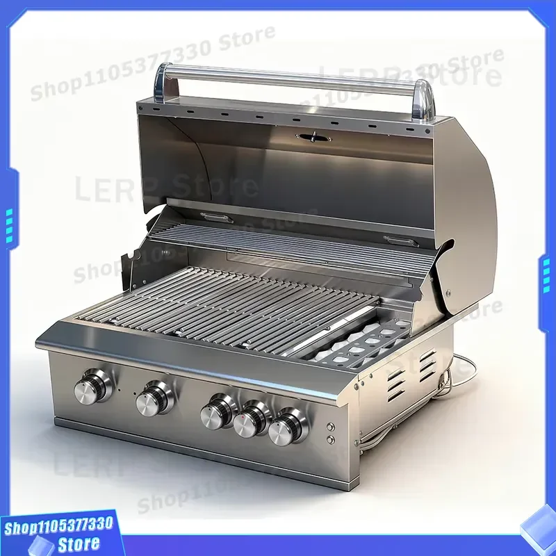 Luxury Heavy Duty Built In Stainless Steel Propane Gas BBQ Grill For Outdoor Residential Garden Backyard High End Concrete