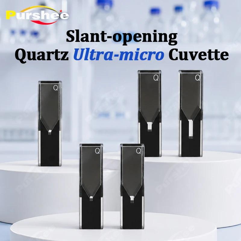 10‑200μL Light‑Proof Micro Quartz Cuvette V‑Groove Slanted Mouth UV Spectrophotometer Cuvette Lab Biochemical Test Consumables