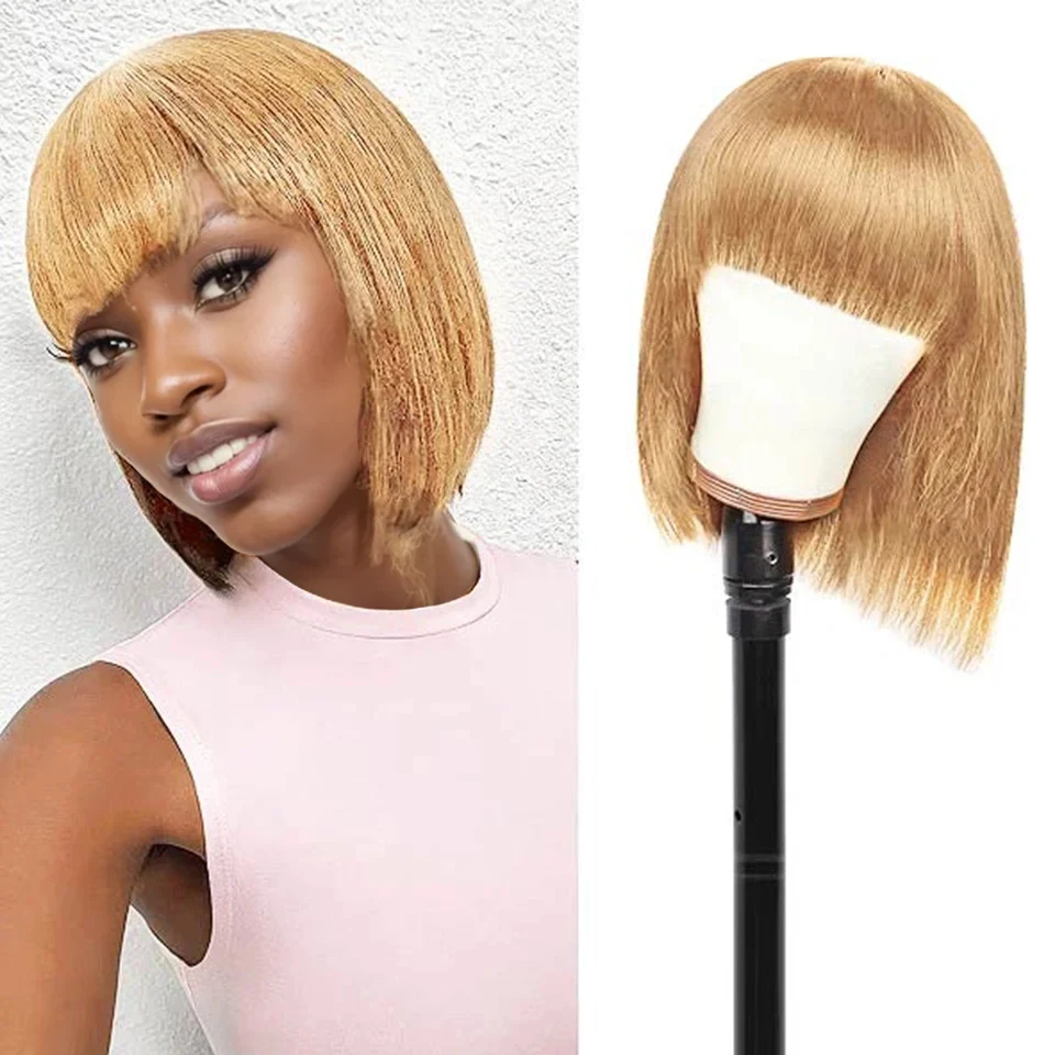 

250% Density Short Bob Wigs #30 Brown Color Bone Straight Human Hair Wigs With Bangs Fringe Full Machine Wig Remy Hair For Women