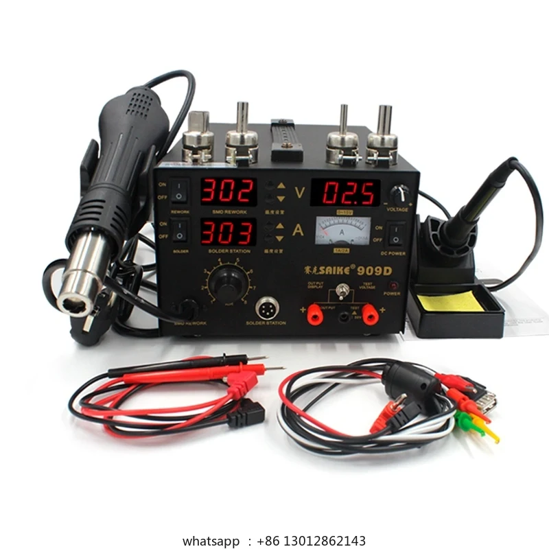 

Saike 909D Soldering Iron 220V 110V Hot Air Gun Station+Soldering iron+DC Power supply 3in1 electric rework station Adjustable