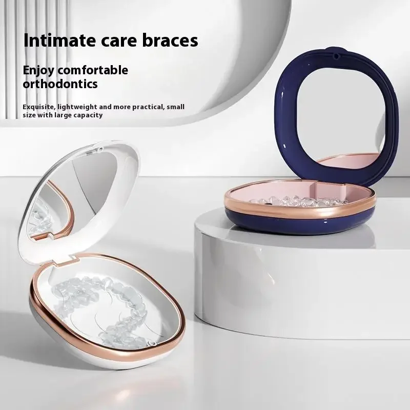 

1 Pcs Braces Case With Mirror Dental Retainer Box Case Magnetic Aligner Mouth Guard Container For Teeth Travel False Denture Box