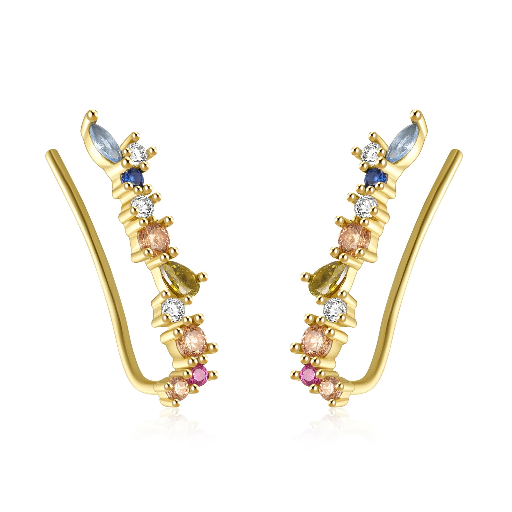 

Luxury 925 Sterling Silver Climbers Earrings INS Style Inlaid With Zircon Flower Rattan Stud Earring For Women Jewerly