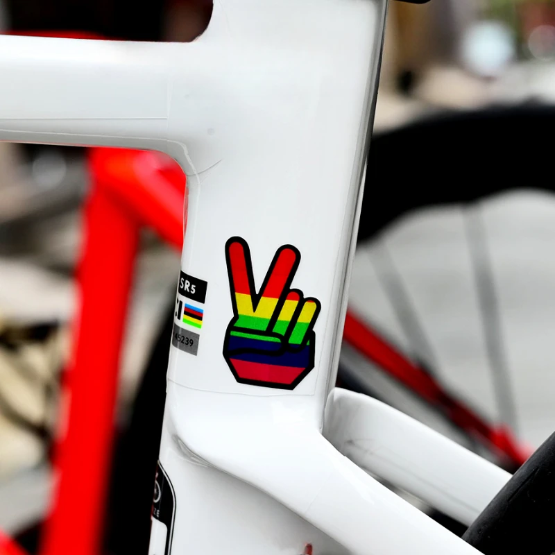 1PC Rainbow Yeah Gesture Bicycle Frame Stickers Waterproof Road Bike MTB Top Tube Helmet Decoration Motorcycle Vinyl Decals