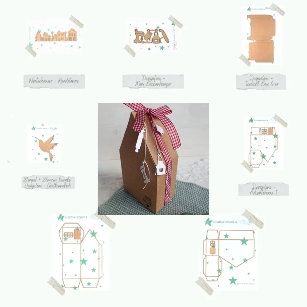 Plantilla de decoración de diario para álbum de recortes, adorno marrón con cintas rojas, troqueles de corte, plantilla de relieve, tarjeta de felicitación DIY, hecho a mano, nuevo