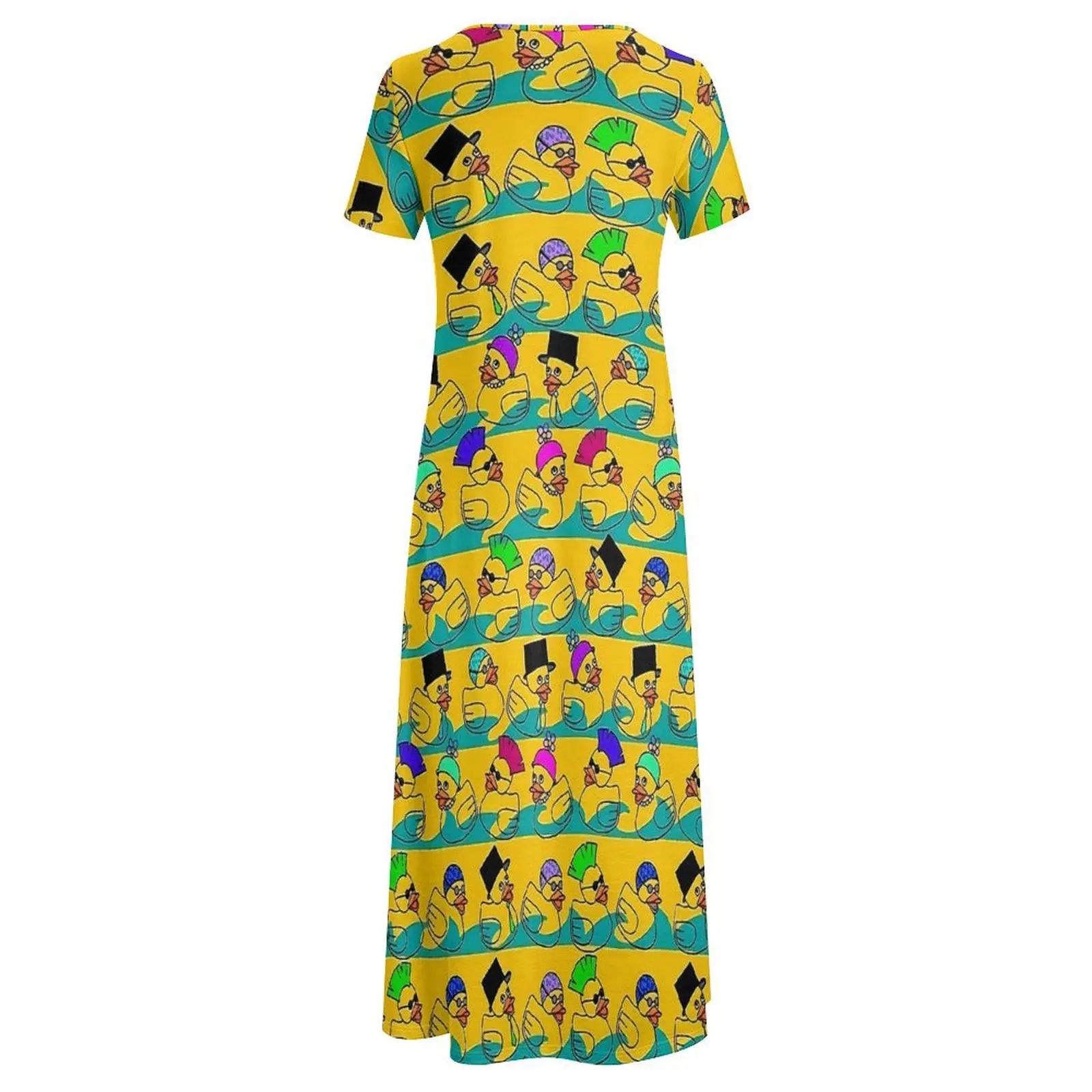 재미있는 고무 오리 프린트 원피스, 트렌디 맥시 원피스 스트리트 스타일, 보헤미아 롱 드레스, 여성 반팔, 오버사이즈 베스티도