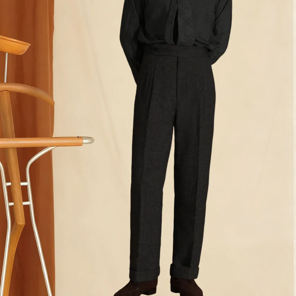 الرجال مستقيم الساق دعوى السراويل مزيج الصوف الإيطالي رجل عارضة السراويل البيج الرجال السراويل أسود براون سميكة الصوف السراويل لخريف شتاء