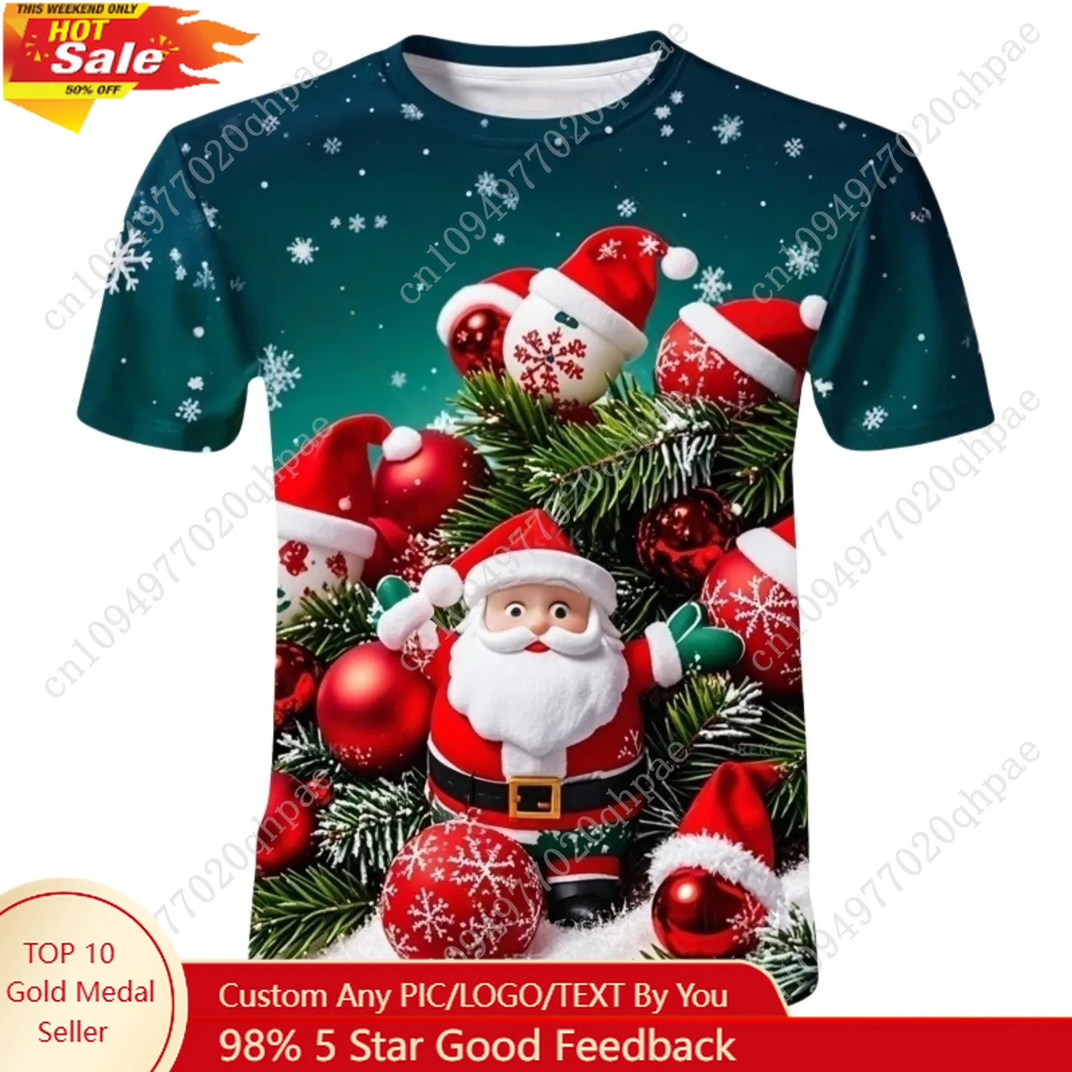 

Children's T-shirt Santa Claus Christmas 3D print Short Sleeve T-Shirt for Boys Girls 2-10Y Kids Clothes for Holiday Celebration