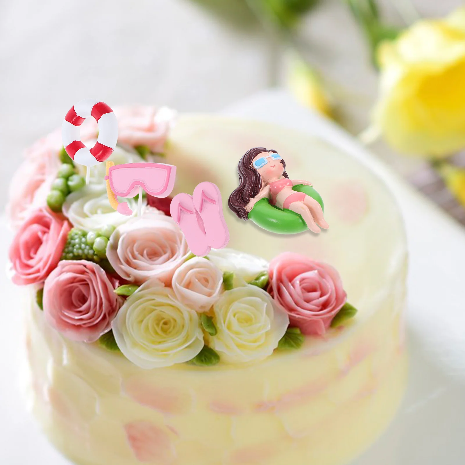 

1Set Beach Party Swimsuit Girl Cake Toppers Creative Summer Themed Birthday Cake Decoration Resin Adornments Decorative