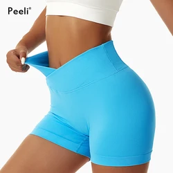 V Kreuz Taille Yoga Shorts Frauen Yoga Kleidung Scrunch Butt Gym Shorts Beute Biker Shorts nahtlose Shorts Workout Leggings Frau