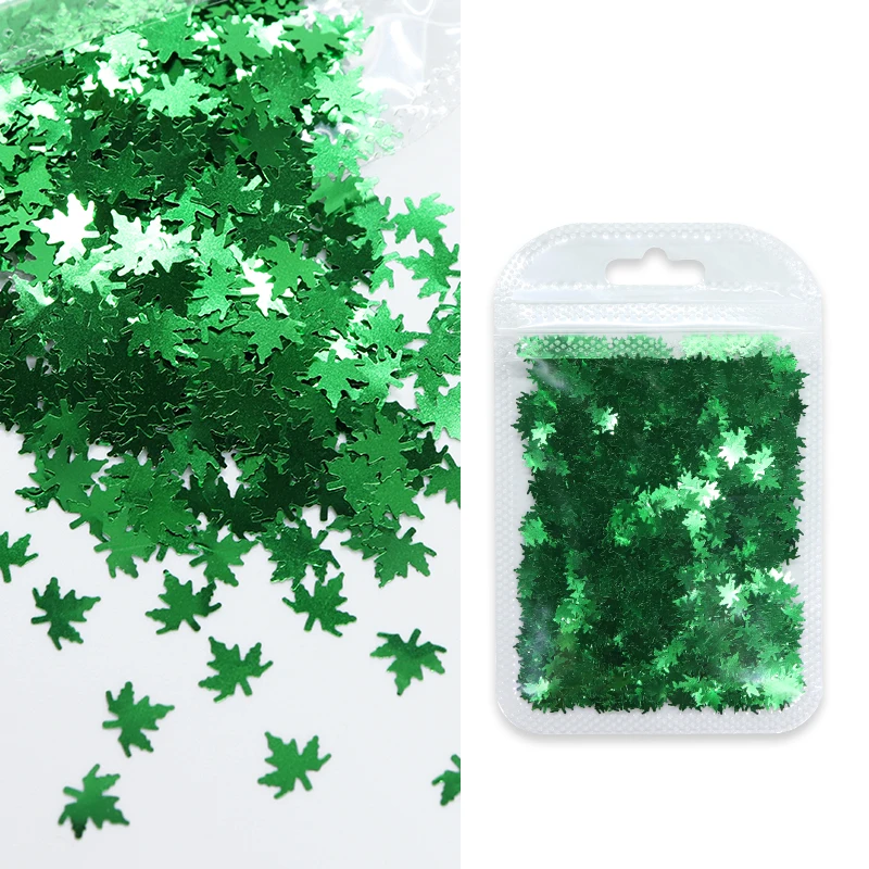 PrettyG 6mm M-Fall Maple Leaf Shape Metallic Holographic Glitter Autumn Shape Sequin Glitter Supplie For Nail Art DIY Decoration