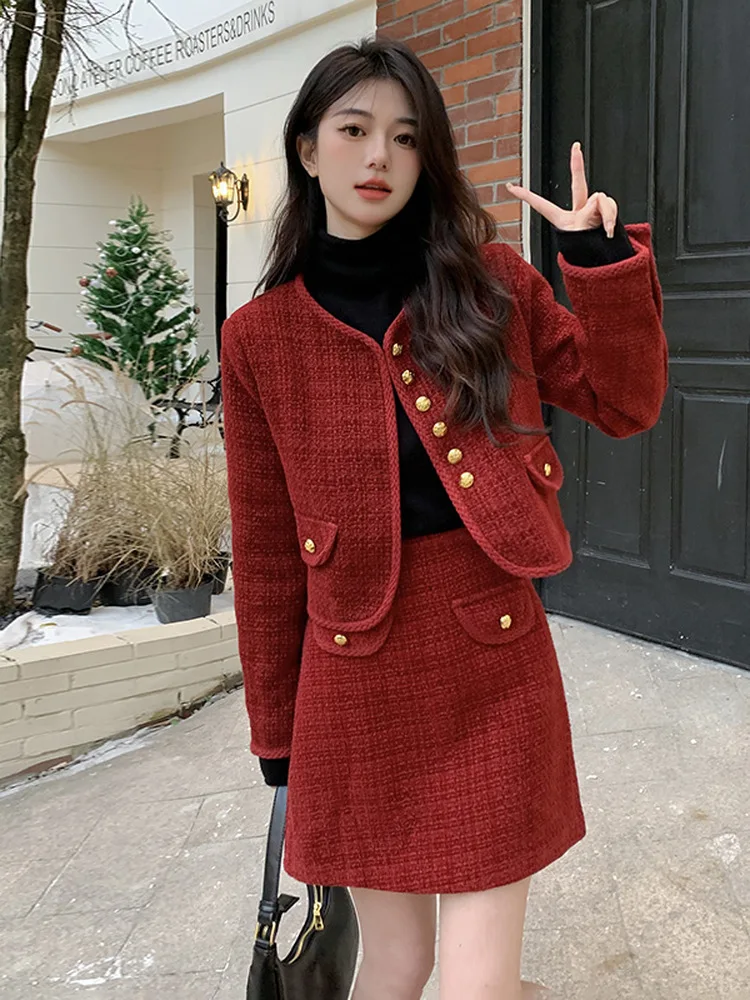 

plus Size Style Cotton Jacket And Skirt Set Women's Fashion Autumn Winter Slimming Two Piece Suit High Waist