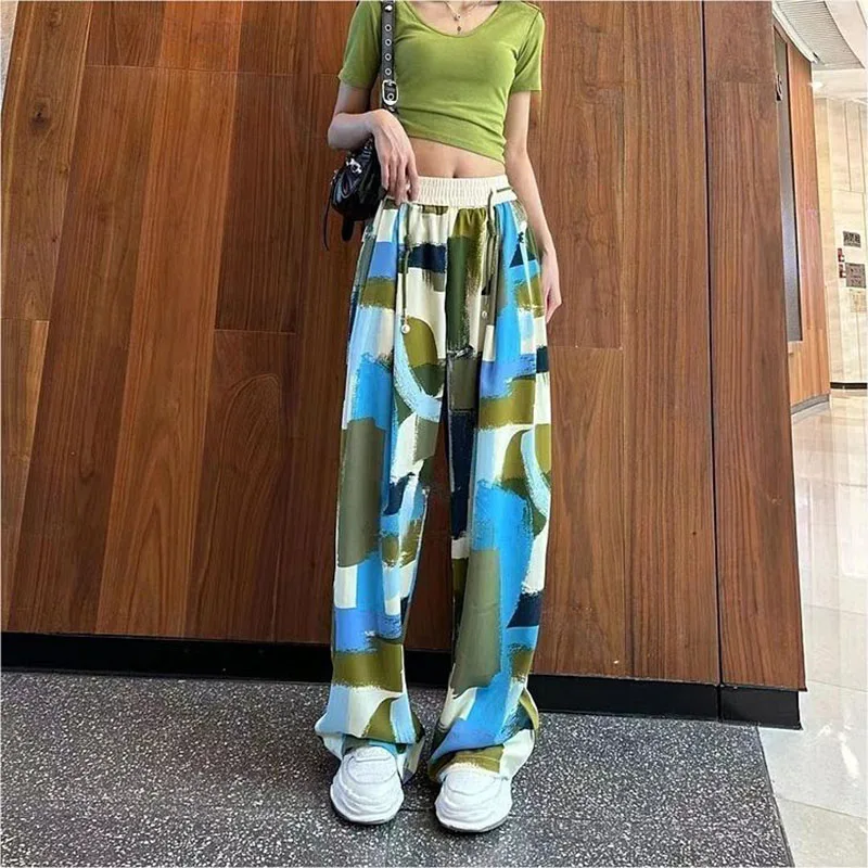 

Summer New Ladies' Printed Holiday Style Square Loose High-Waisted With Sense Fashion Straight Pants And Drooping Wide-Leg Pants