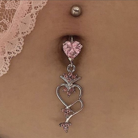 Women Fashion Crystal Heart Navel Belly Button Ring Shinying Love Heart Decor Piercing Jewelry Accessories