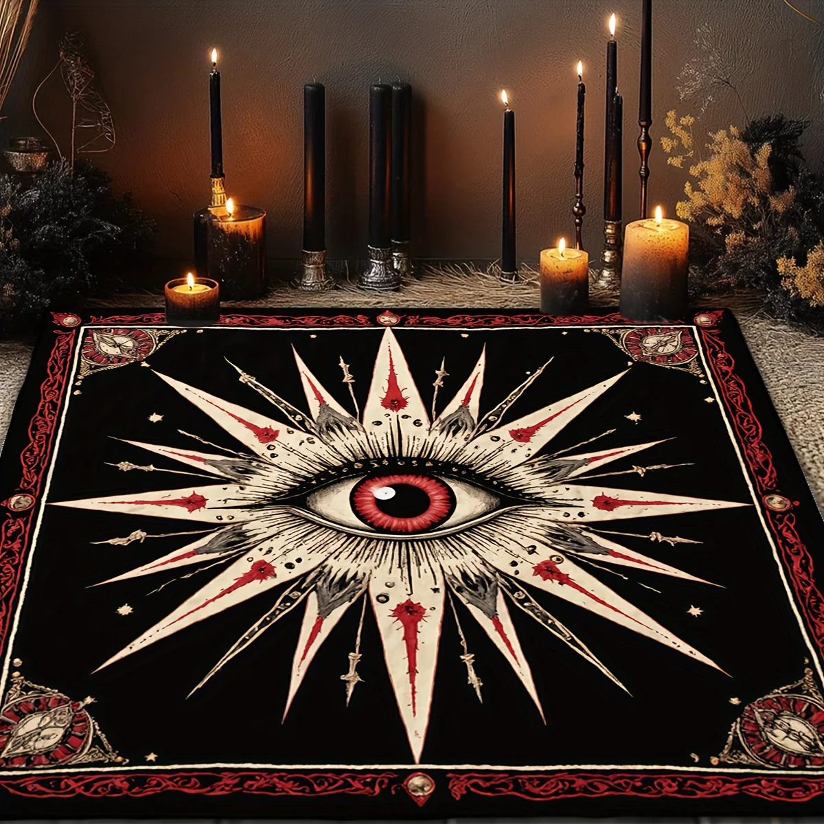 1pc Mysterious Sun & All‑Seeing Eye Gothic Decorative Tarot Tablecloth, Gift for Mysticism Enthusiasts