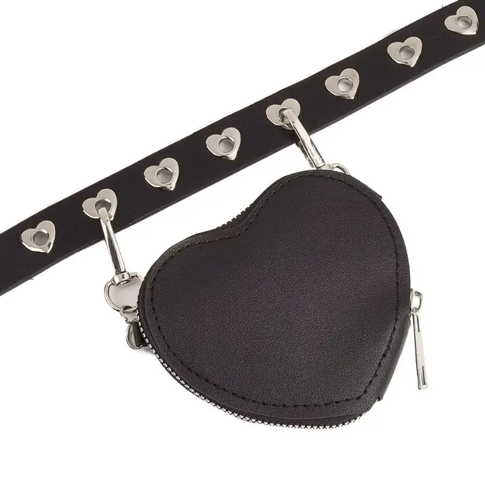 Punk Heart Metal Buckle PU Leather Waist Bag Adjustable Gothic Love Heart Fanny Packs Y2K Detachable Bag Belt with Bag Travel