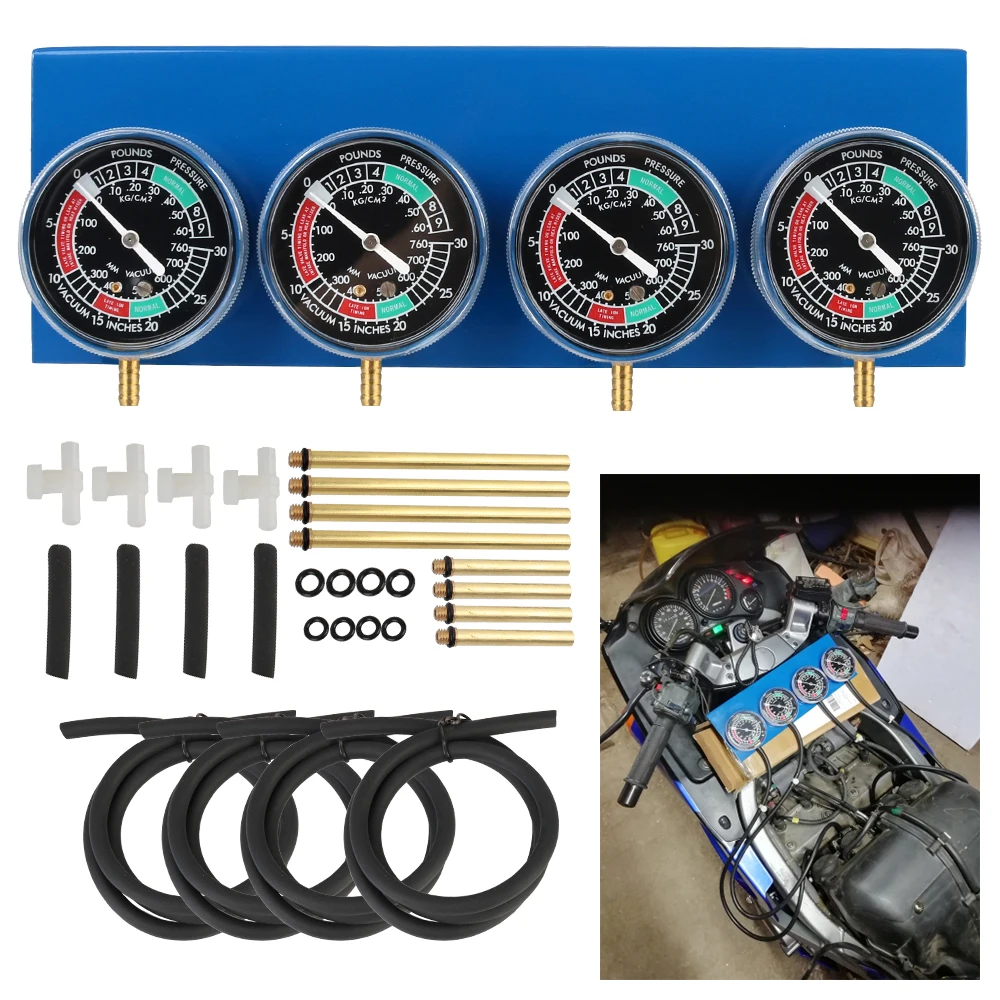 

Motorcycle Fuel Carburetor Synchronizer Synchronizer Tool with Hose For 4 Cylinder Engines Machines Vacuum Balancer Gauge