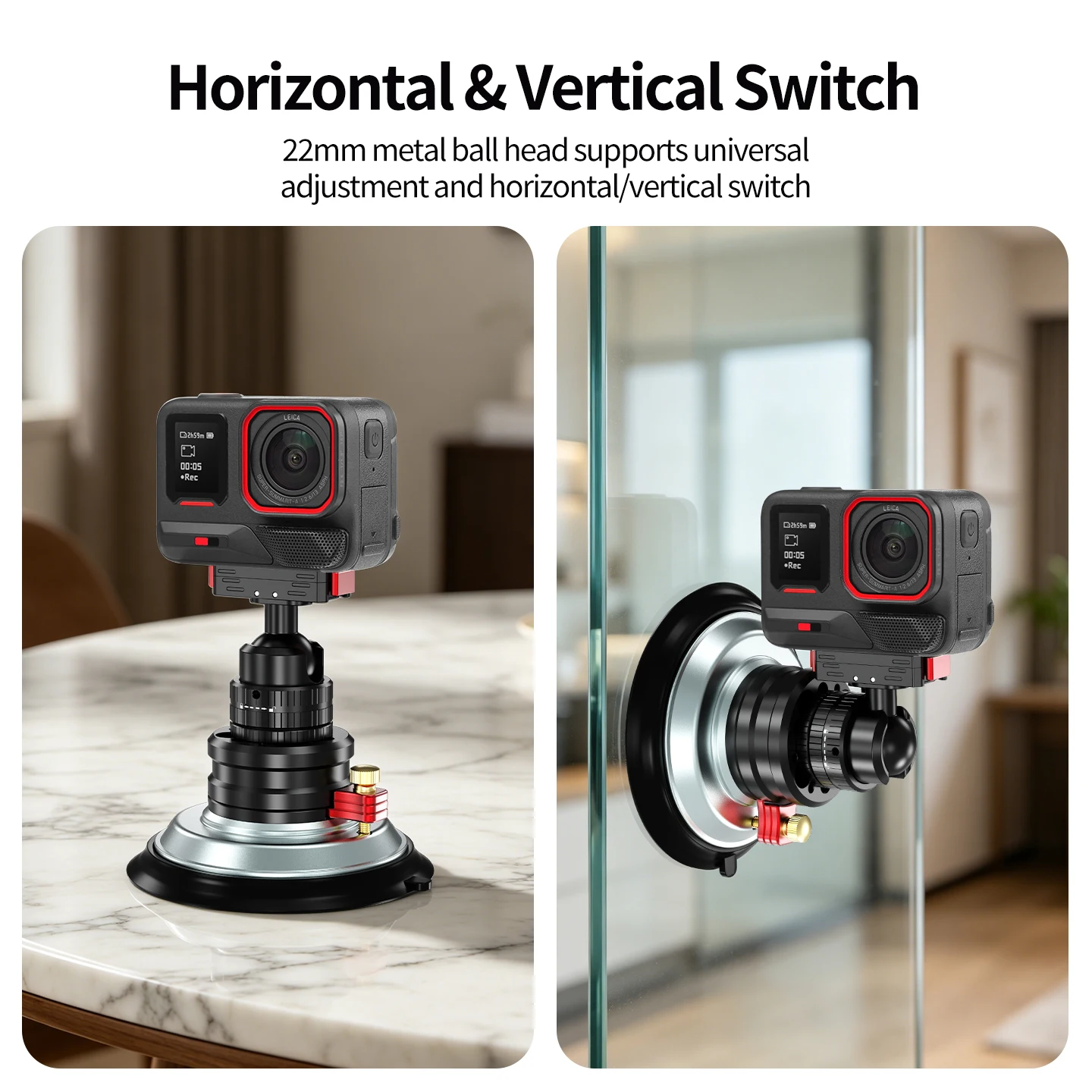 Mini-Kugelkopf, verstellbar, 1/4 Vakuumsaugnapfhalterung, 22 mm, 4 kg Tragkraft, für GoPro, Insta360, DJI 360II Action-Kamera, Glashalterung fürs Auto – Detail 7