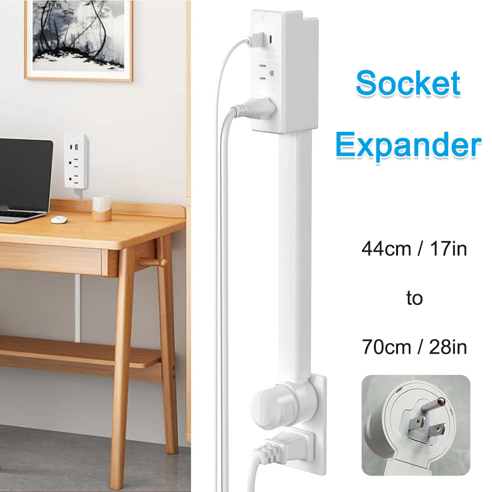 

Wall Outlet Expander Move FreeElectrical Power Socket Extender 2 AC USB-A&C 180° Swivel Behind Couch Nightstand Stretchable Plug