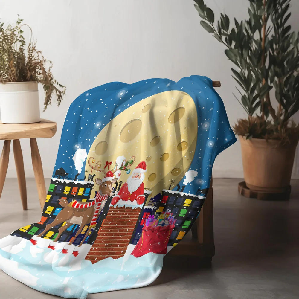 TU Festive Christmas Throw Blanket Cozy Flannel Reindeer Santa Claus Holiday Home Decor Gift Cozy Warm Reversible Plush Fleece