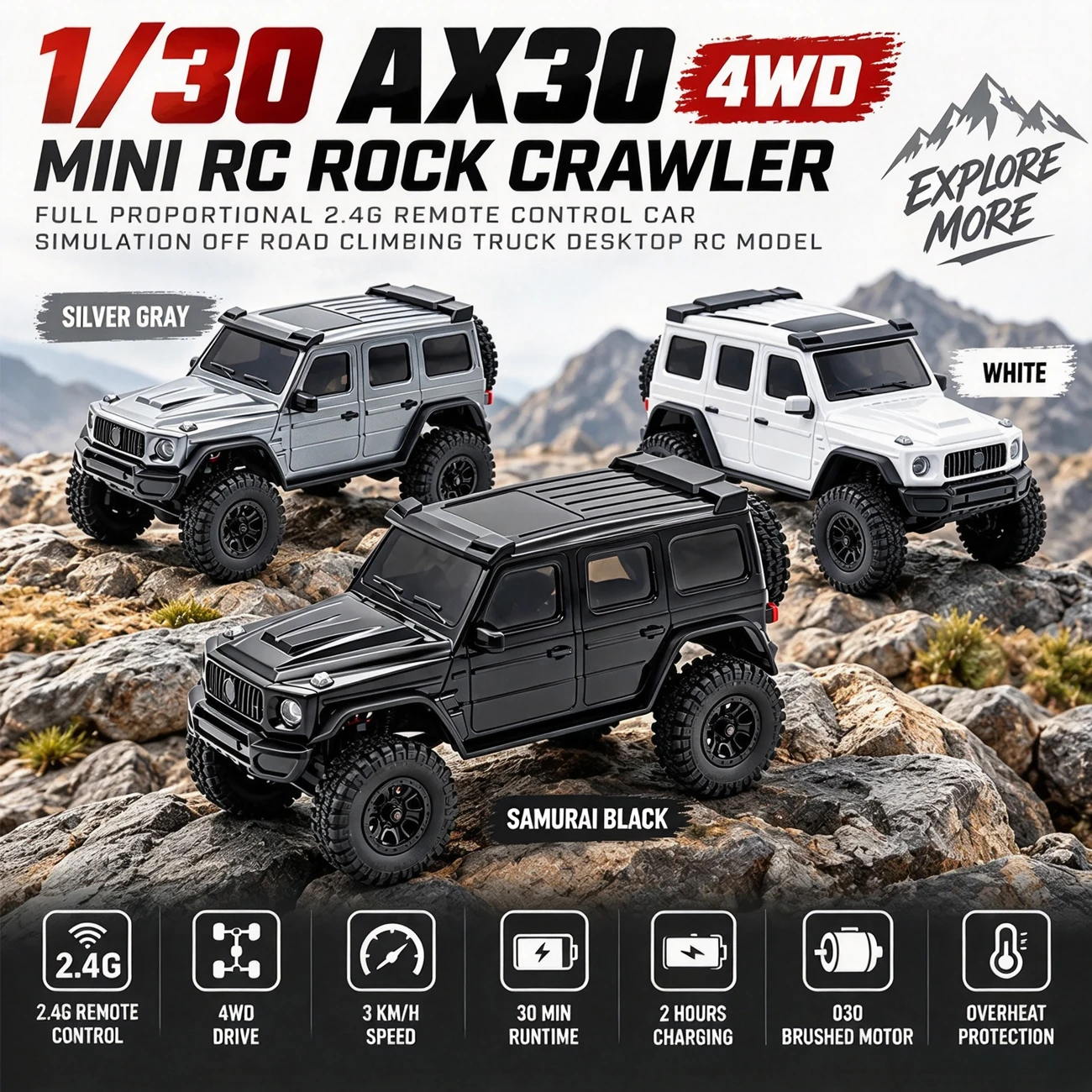AX30 1:30 Mini RC Rock Crawler 4WD RTR 3KM/H Full Proportional Remote Control Car Simulation Off Road Climbing Truck RC Model
