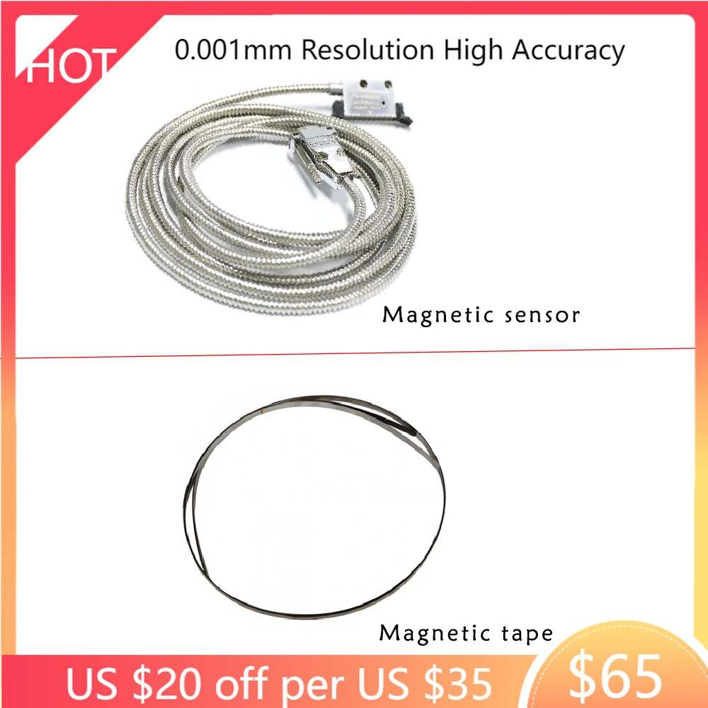 High Accuracy 1um Magnetic Sensor 5V-24V 2+2mm Tape Strip 0.001mm Magnet Encoder with 3 Meter Cable