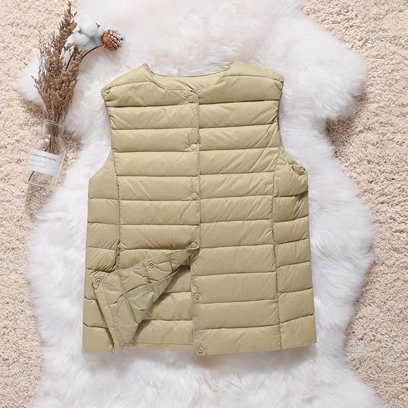 2023 New Arrivals Female Office Lady Korean Slim Fit  White Duck Down Warm Vest Women Sleeveless Down Liner Vest