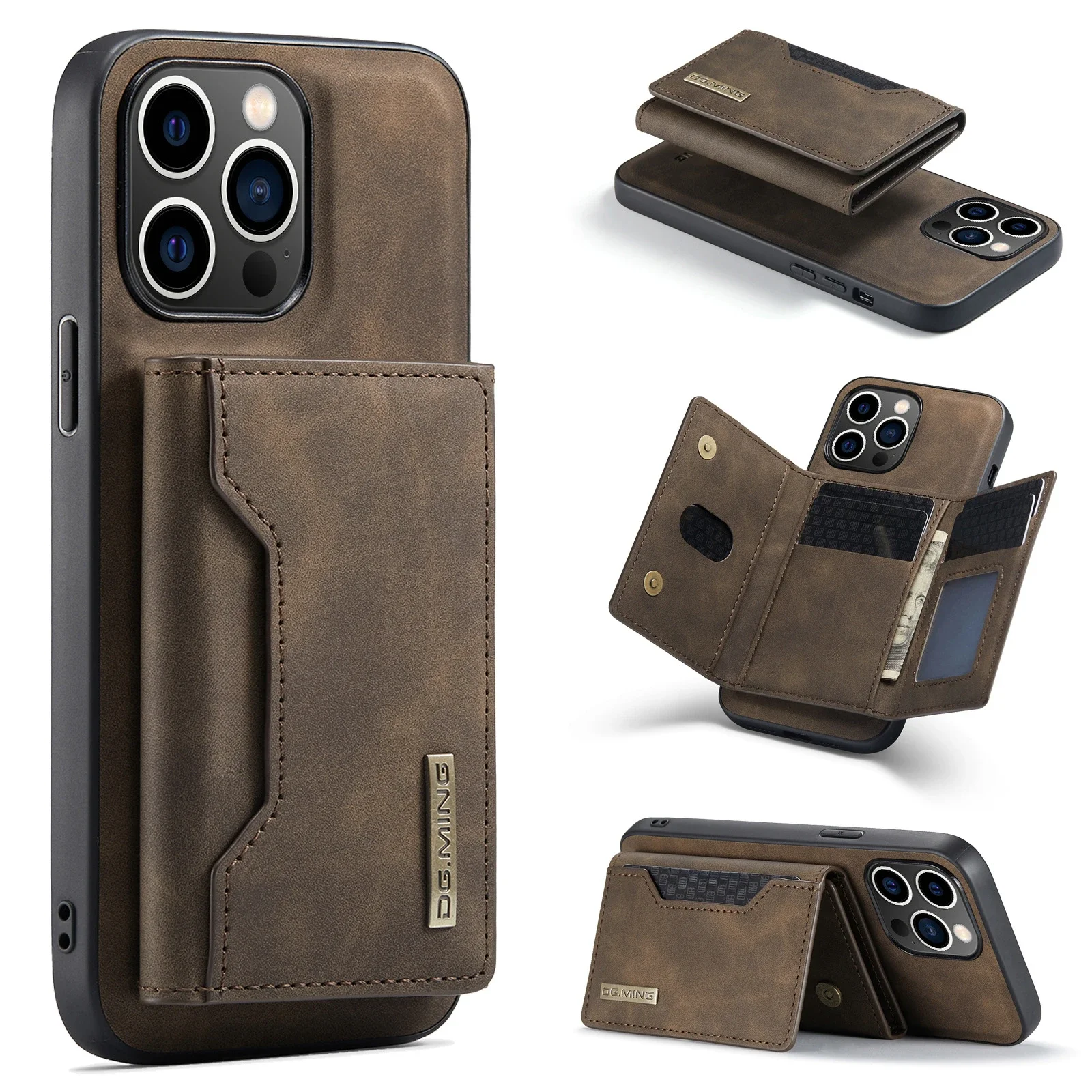 

2 in 1 Detachable Back Cover For iPhone 15 14 13 Pro Max Plus Mini 13 Wallet Case with Card Holder Leather Pocket Shockproof