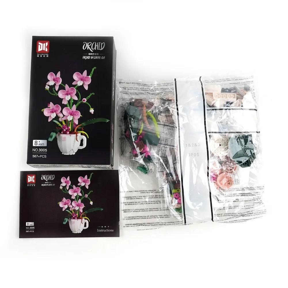 MOC Pink Orchid Flower Bouquet Building Blocks Kit DIY Bonsai Plant Model Romantic Home Decor Creative Gift for Adults Teens
