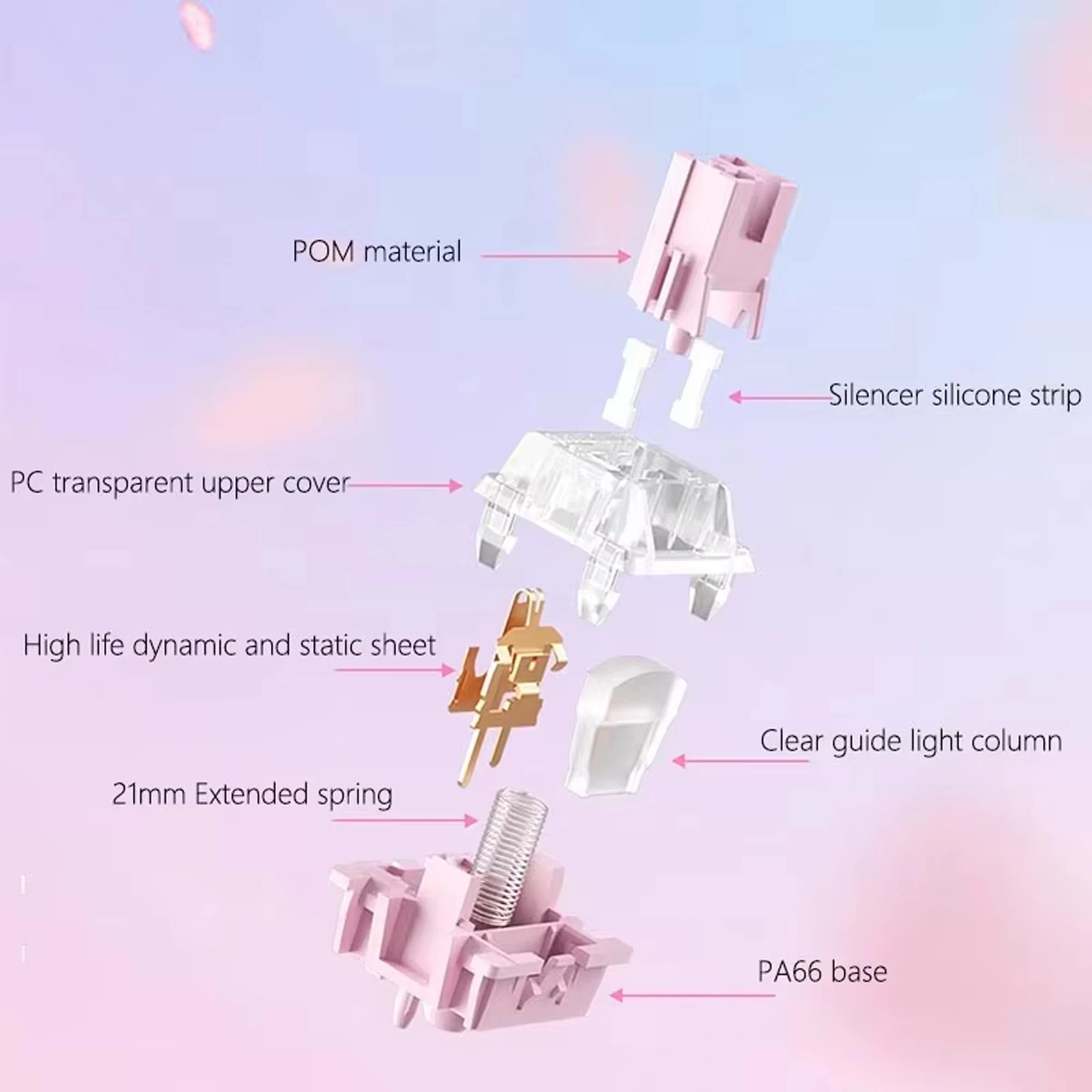 Outemu Strawberry Silent Switch 32gf 5-Pin Linear Creamy Switches For Custom DIY Gaming Mechanical Keyboard POM PA66 PC Material