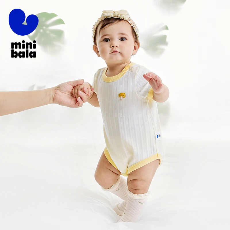 Mini Bala Romper Newborn Infant Sweat-Absorbent Breathable Onesie 2024 Summer New Newborn Romper Crawling Suit