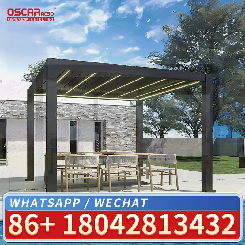 Outdoor Arches Arbours with Louvered Roof and Wind Rain Sensor in Backyard Garden Patio pergola