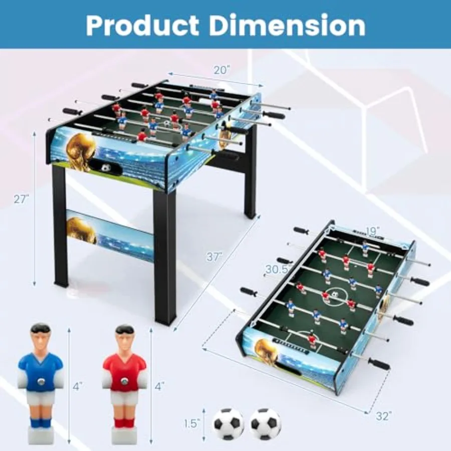 Mesa de pebolim 2 em 1, mesa de jogo de futebol independente com perna removível, alça ergonômica, 2 bolas, adultos, jovens, foo
