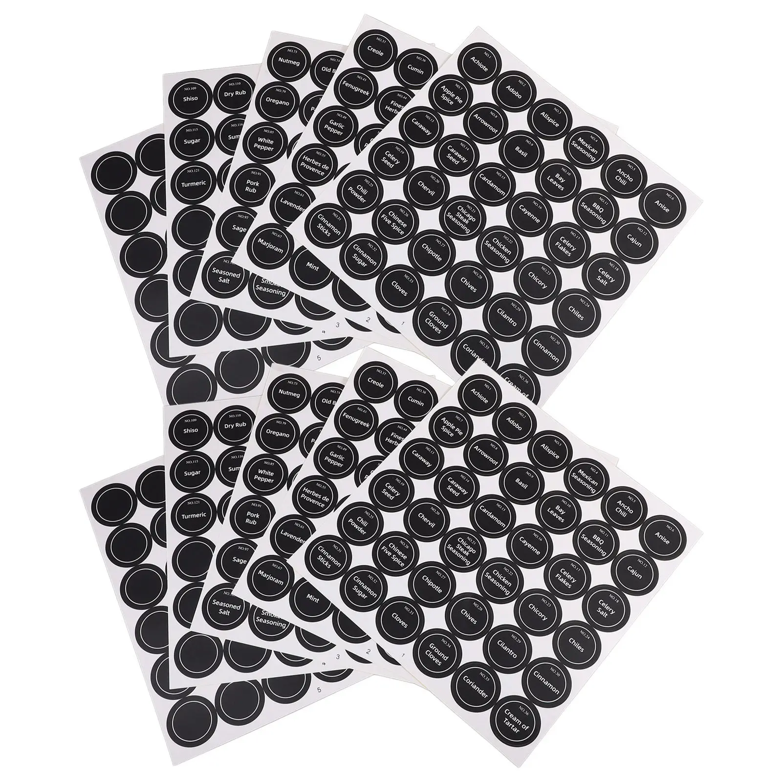 

20 водонепроницаемых круглых этикеток для специй с английской надписью, элегантный черный дизайн, для банок, контейнеров и кухонной утвари
