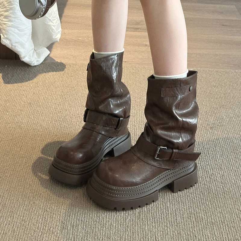

Женские ботильоны на платформе с толстой подошвой, модная обувь с пряжкой на ремне, осень-зима 2021, женские короткие ботильоны без шнуровки