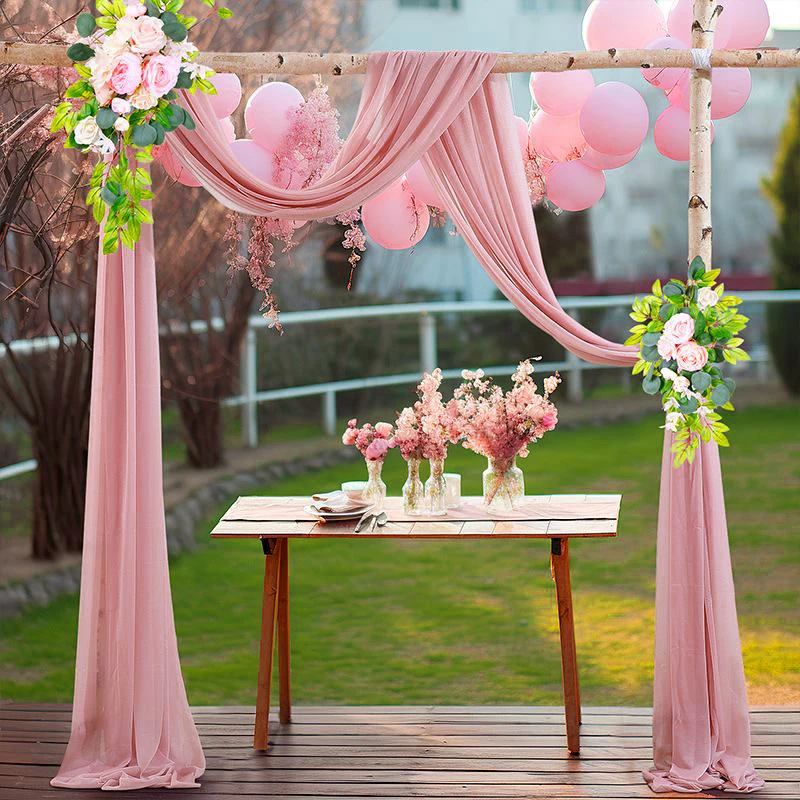 Chiffon Wedding Arch Draping for Ceremony Reception Decorations Pink Sheer Fabric Curtains for Party Stage Bridal Shower