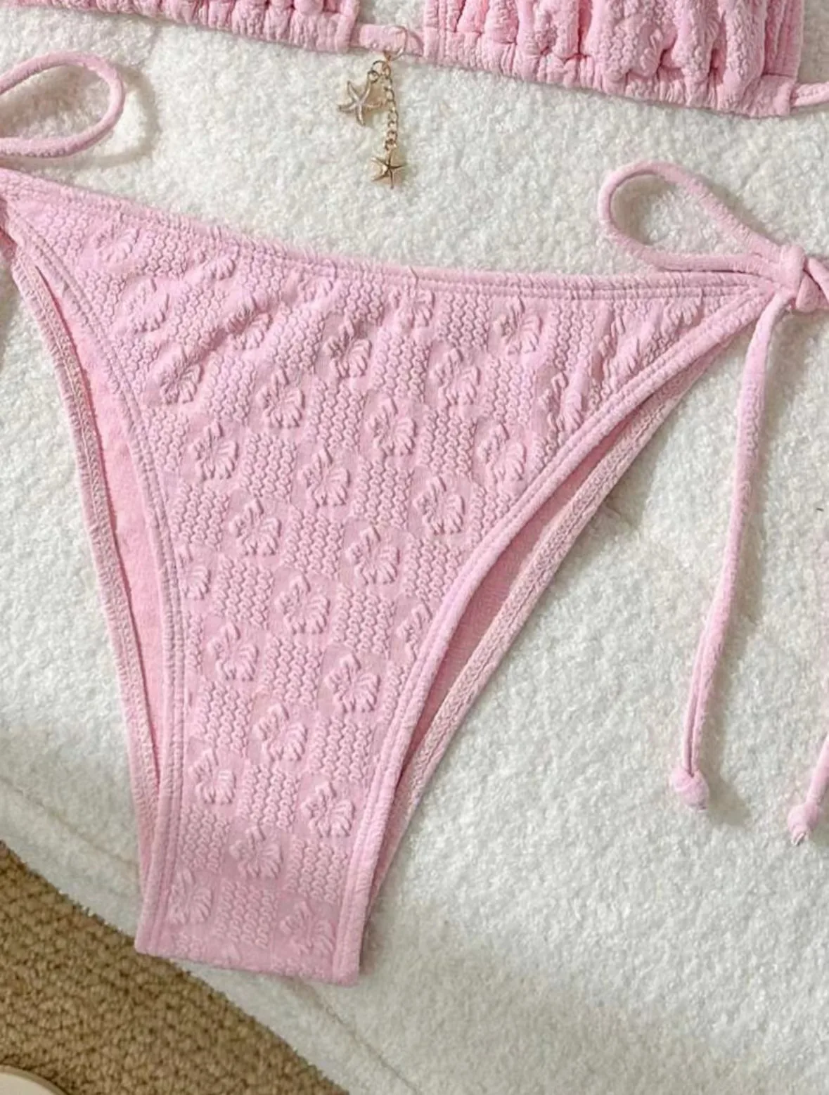 Seksowne różowe bikini damskie z zawieszką w kształcie rozgwiazdy, dwuczęściowe, wiązane na szyi, strój kąpielowy plażowy, kostium kąpielowy, biquini, trikini