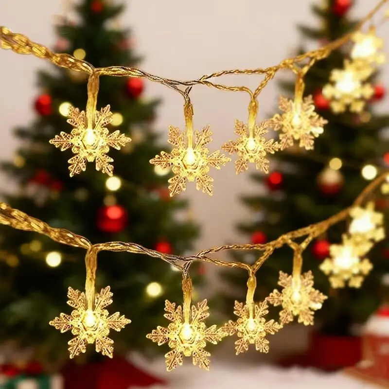 Snowflake 10/20LED String Fairy Lights Christmas Warm White Decorative Lights Xmas Tree Window Winter Home Party Decorations