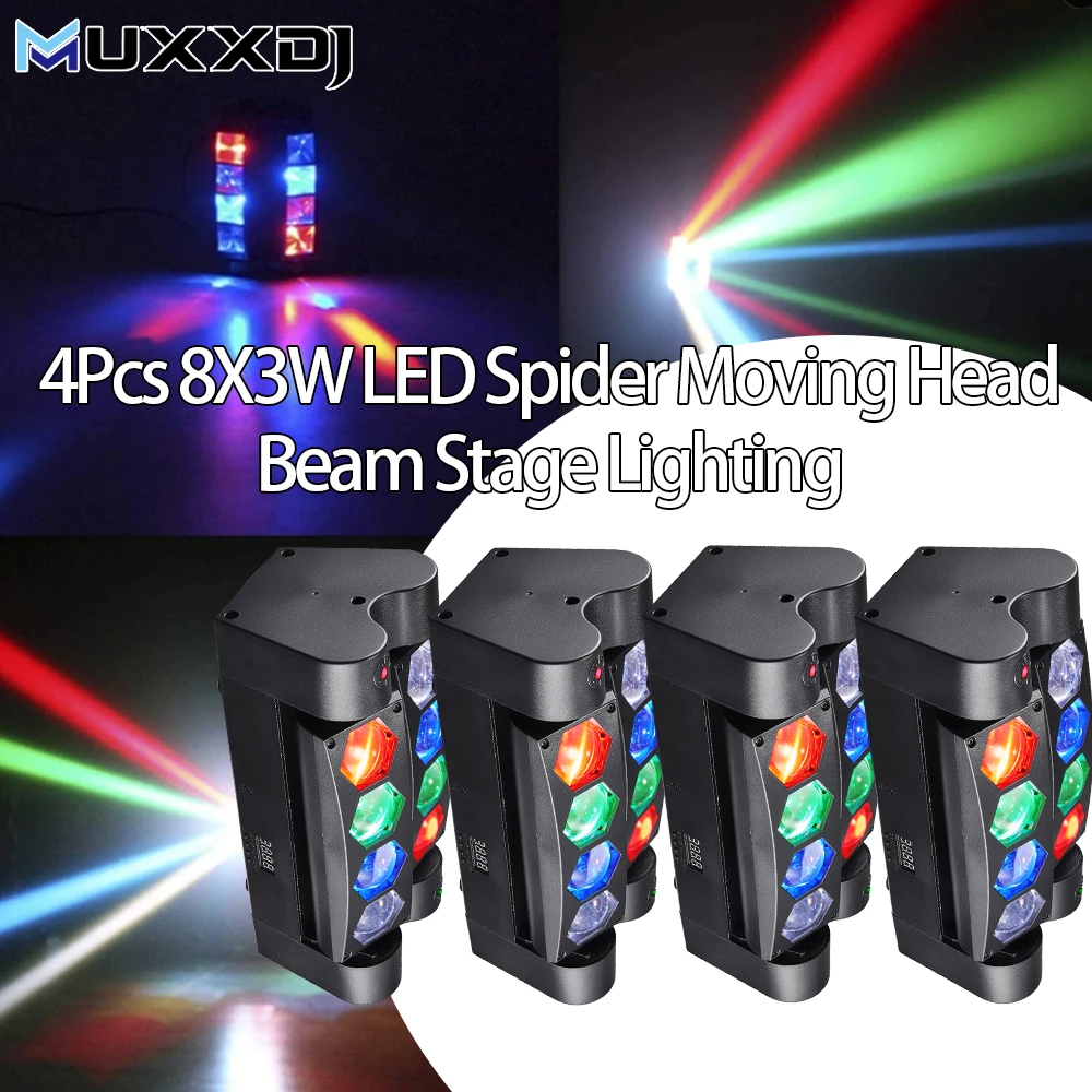 

MUXXDJ 4 шт. 8X3 Вт 4в1 RGBW светодиодный луч с подвижной головкой паука сценическое освещение RGBW DMX дискотека DJ огни