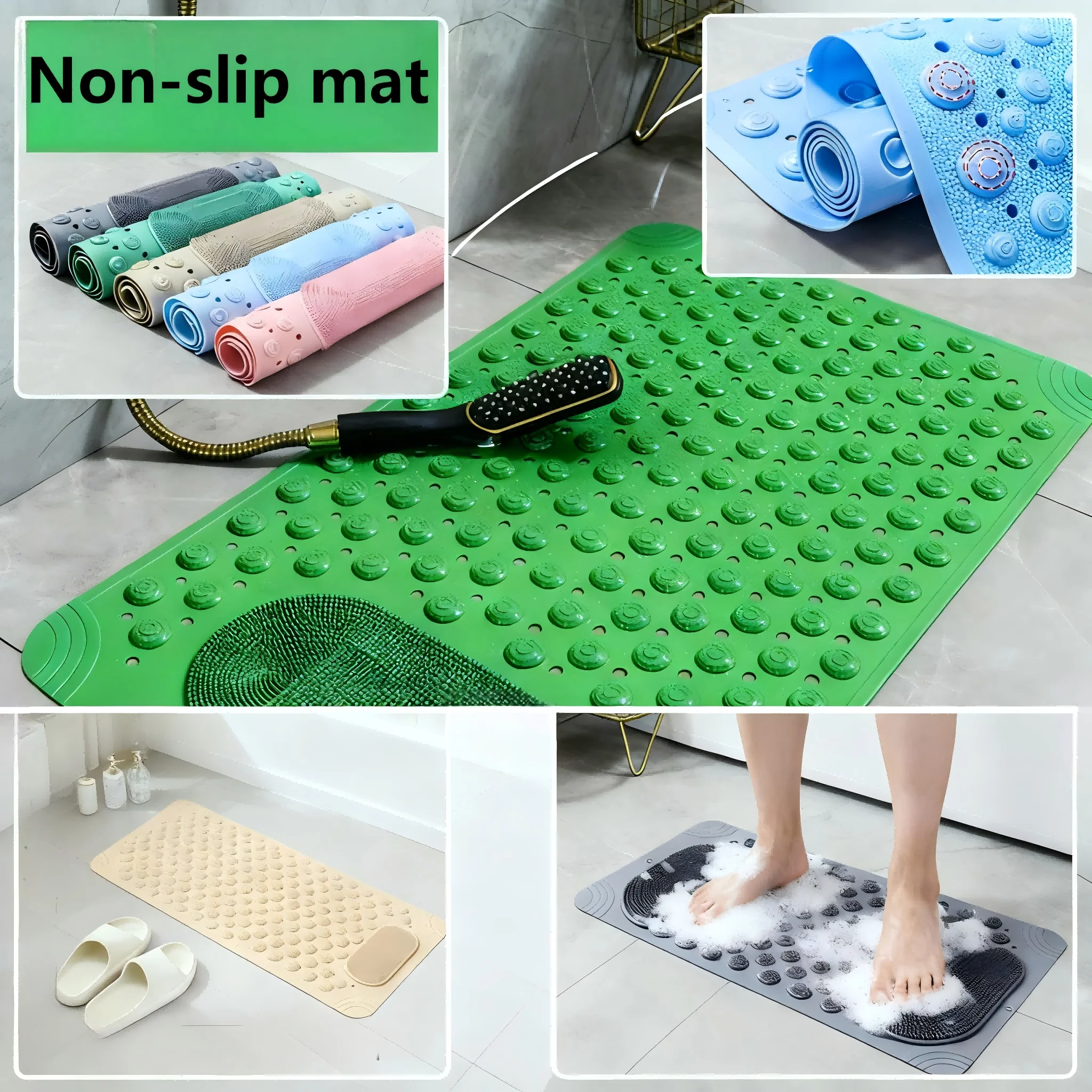 

Противоскользящая подушка для бытовой ванной комнаты из ПВХ с присоской для защиты от падения, массаж и очистка ног, защита от грязи и водонепроницаемости, легко хранить