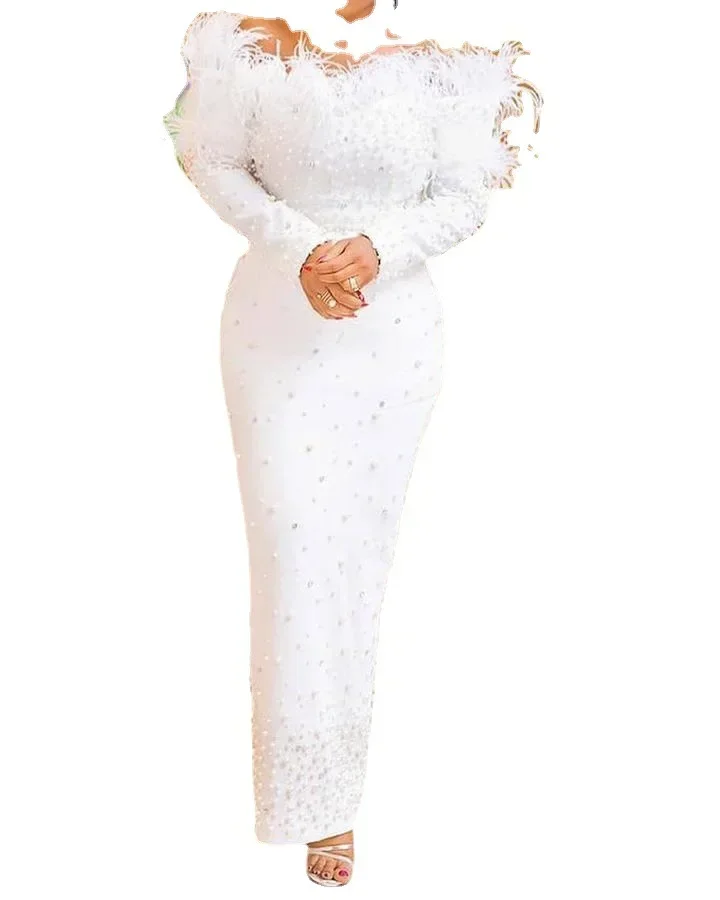 Afrikanische Kleider für Frauen 2021, Frühling und Herbst, afrikanische Frauen, langärmelig, weiß, Übergröße, langes Kleid, afrikanische Kleidung