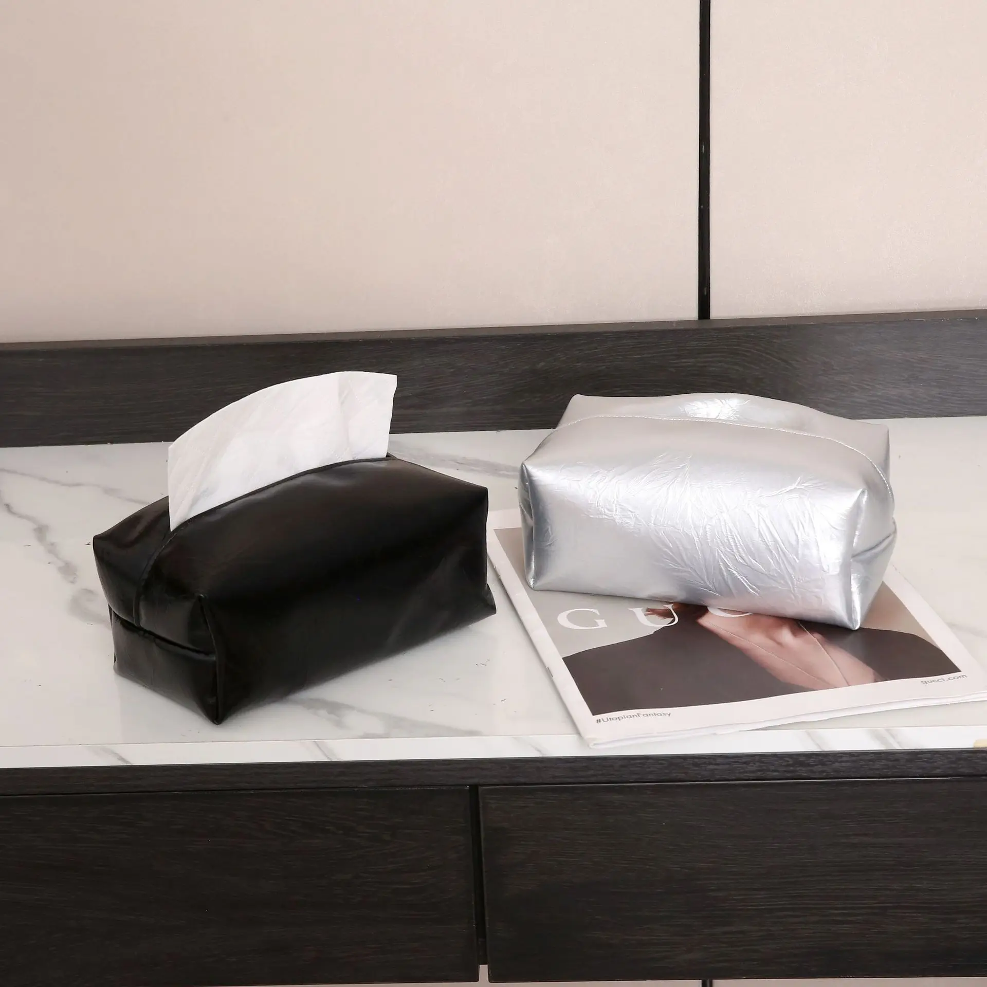 

Leather Tissue Box Holder, PU Leather Napkin Dispenser for Living Room Coffee Table, Home Bathroom Storage