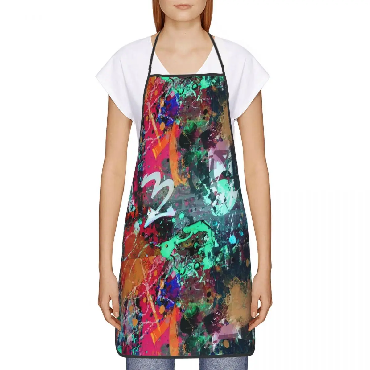 Unisex Graffiti Art Paint Splatter Bib Apron Adult Women Men Chef Tablier Cuisine for Cooking Kitchen Street Artist Gardening